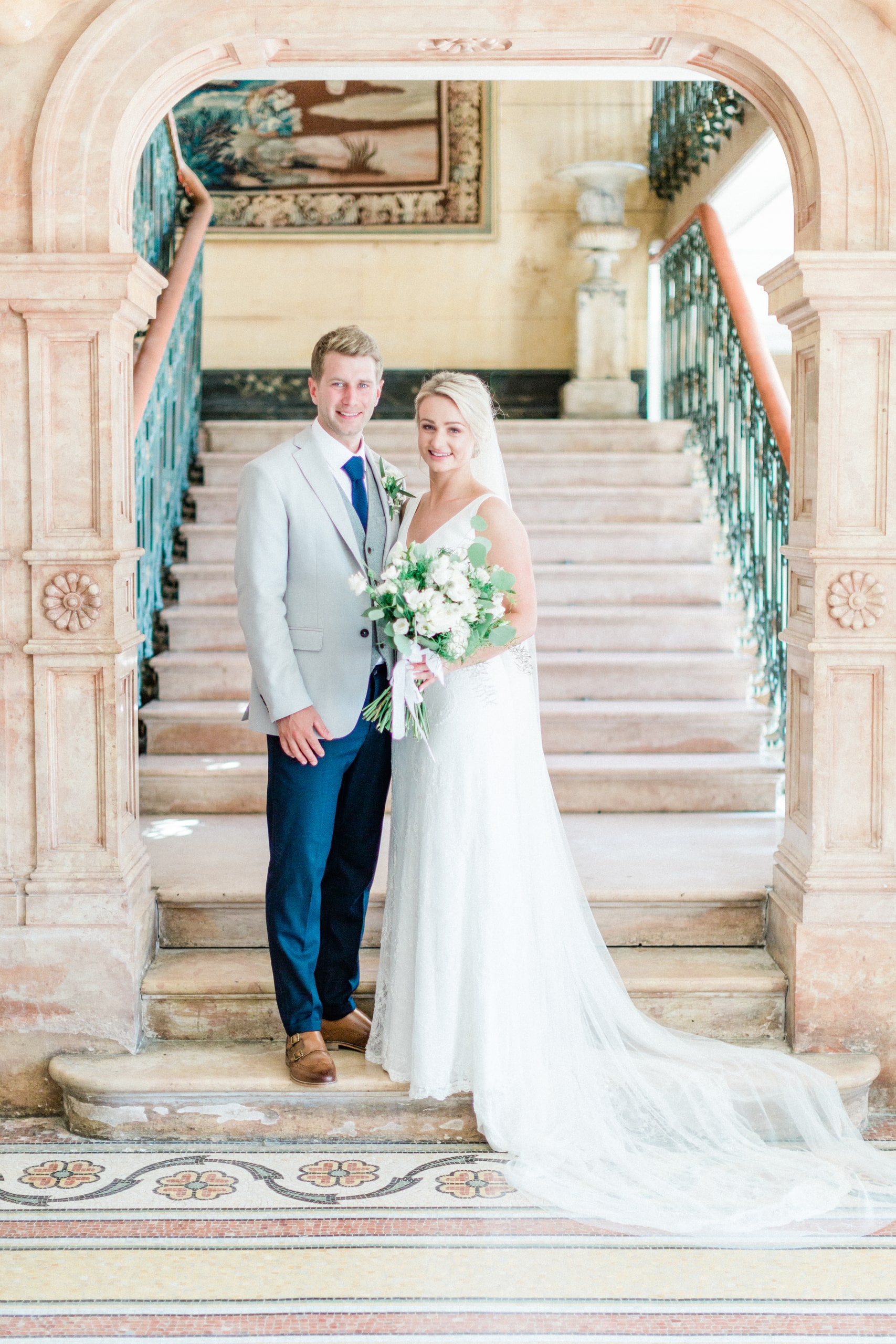 couple inside the chateau de varennes during their wedding day