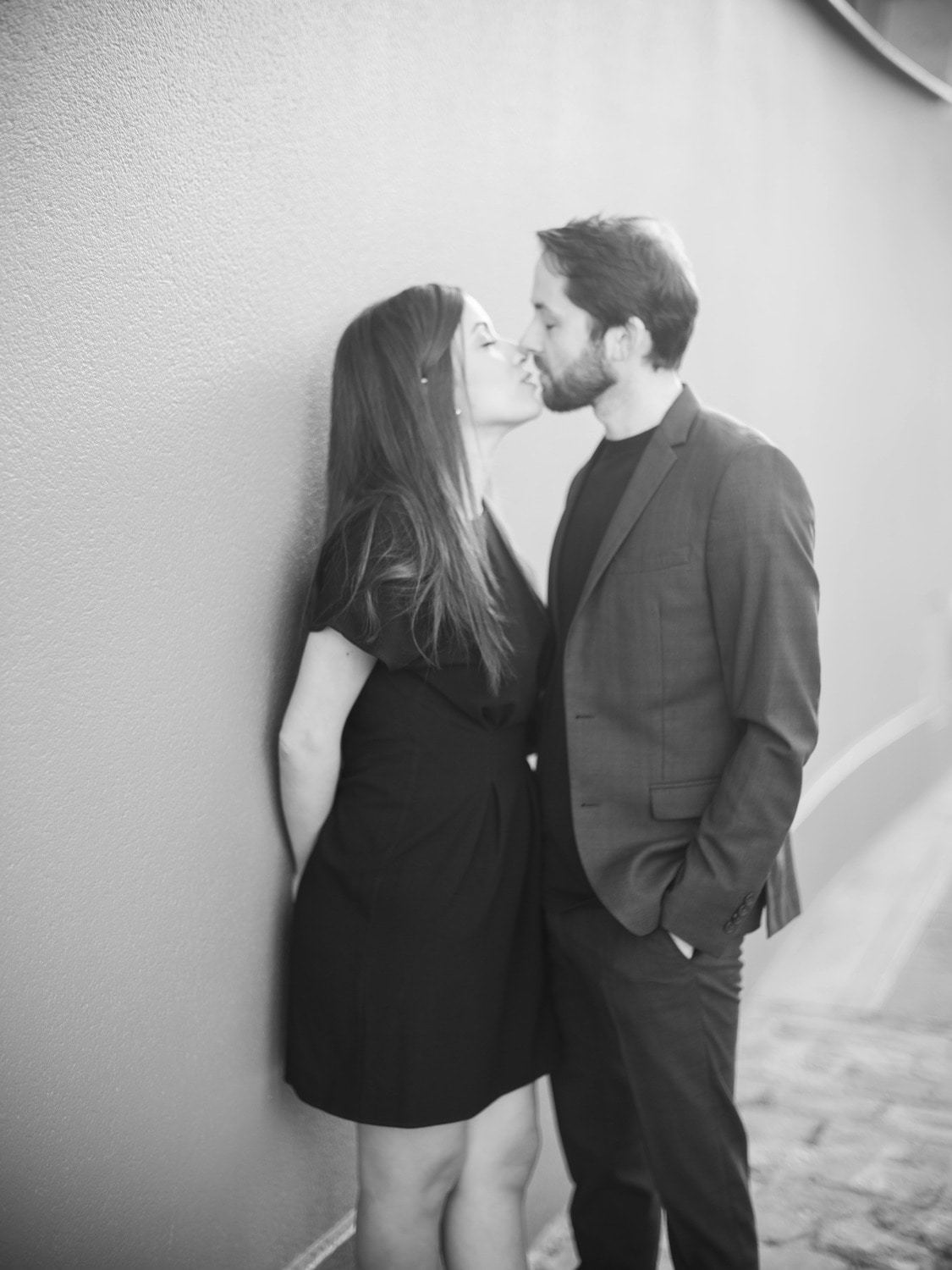 Black and white film photography couple in Montmartre Paris